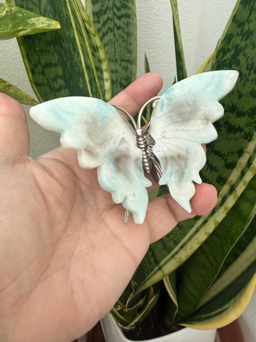 Hand-Carved Caribbean Calcite Butterfly – Blue Aragonite & Ocean Calcite Crystal - Picture 2 of 6
